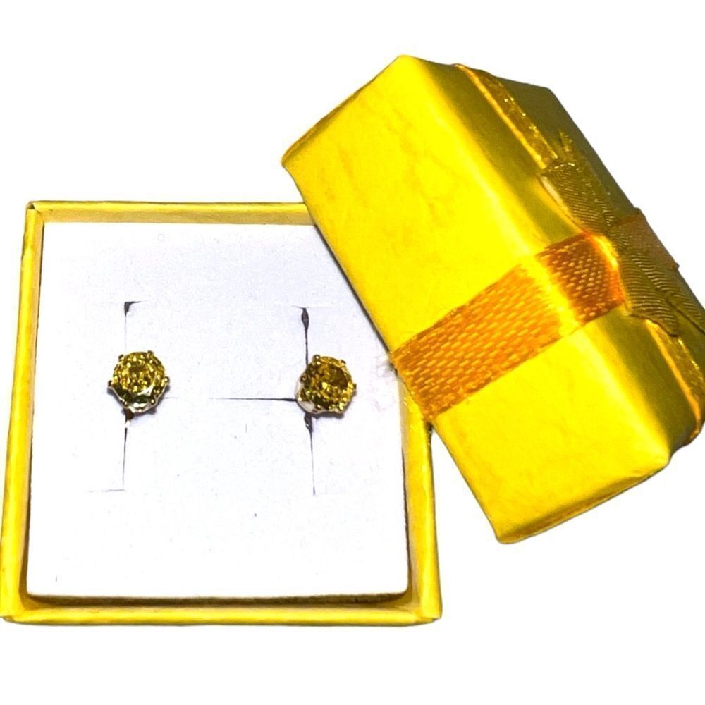 November topaz cz stone in 14k gold plated post earrings. New